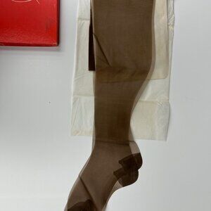 NIB Vintage 2 Pairs 1960s Kitty Krest Thigh High Stockings Brown Size 9 1/2